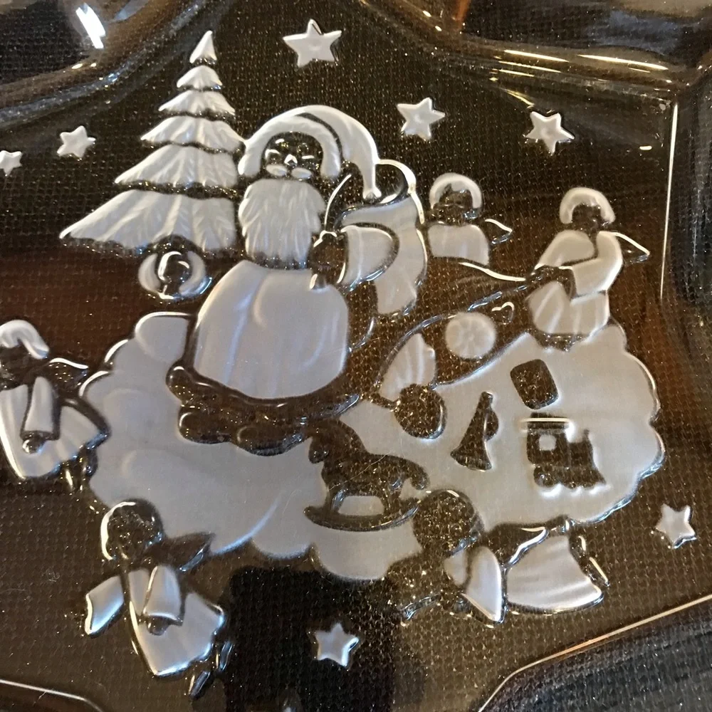 Mikasa Christmas Star Heavy Clear Frosted Glass Hostess Server Bowl Santa Angels